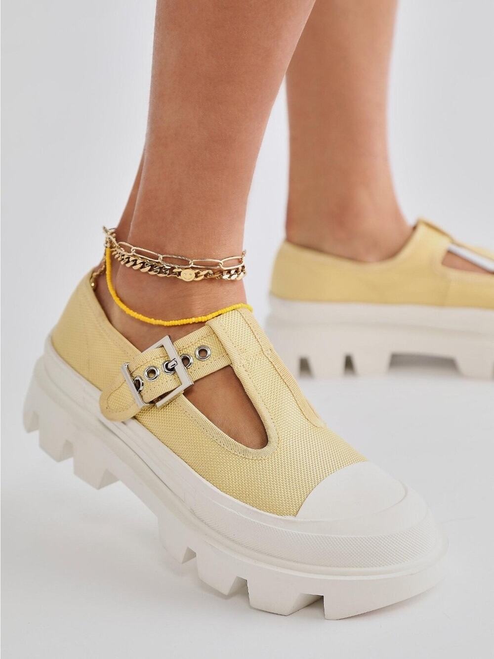 Free People Jeffrey Campbell Yellow Marley Mary Jane Platform Shoes, 8